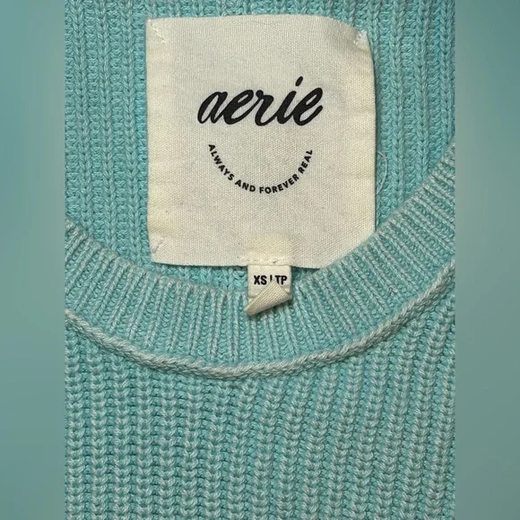 💎 Aerie Light Blue Ribbed Knit Sweater – 100% Cotton, Size XS - Picture 5 of 9